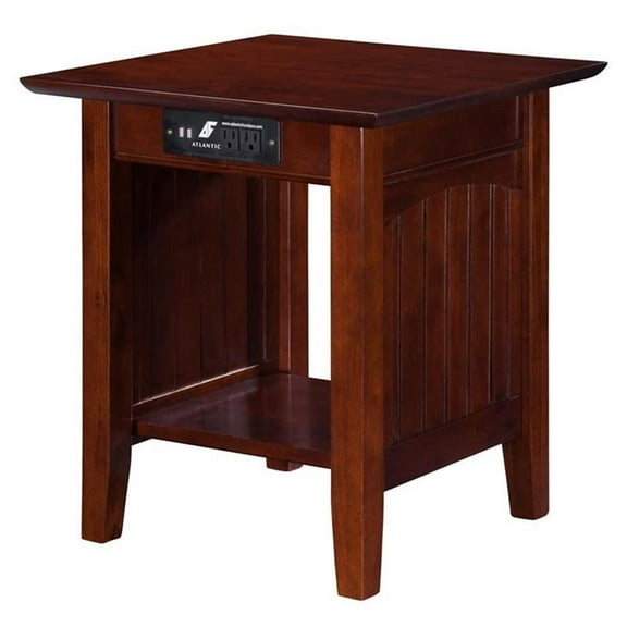 Leo & Lacey Modern Wood End Table w/ USB Charging Ports in Walnut