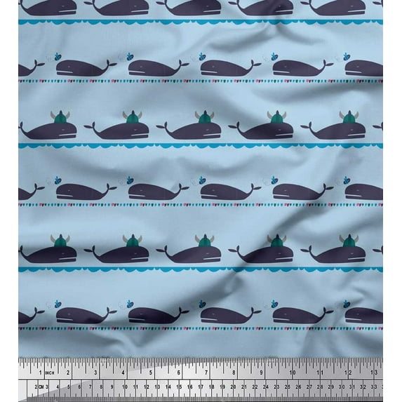 Soimoi Cotton Cambric Fabric Whale Ocean Decor Fabric Printed Yard 56 Inch Wide