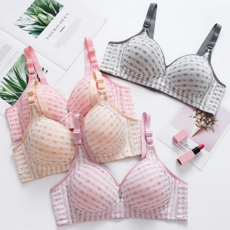 Large Plus Size Bras For Women , Thin bras, Breast Gathering Underwear  Non-wire Breathable Bras Printing Striped Design Cute Girls Bras