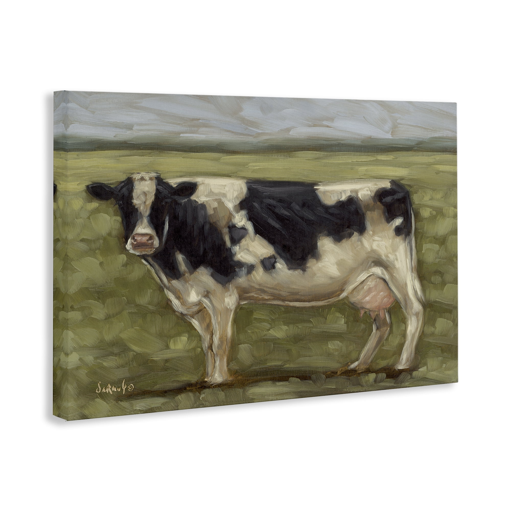 Stupell Industries Painterly Cow on Farm Animals Painting Wrapped Canvas Art Print Wall Art, 30 x 20