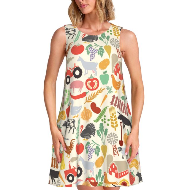 Fotbe Farm Vestido de Verano sin Mangas para Mujer – Vestido Midi Línea A, Estilo Camiseta Floral, Vestido Playero Casual y Fluido