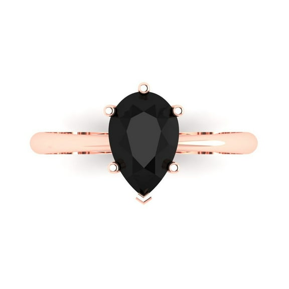 Clara Pucci 14K Rose Gold 1.5ct Onyx Solitaire Ring for Women