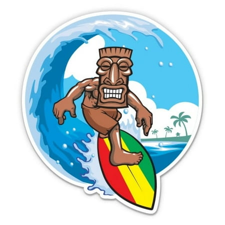 Tiki Surfing - 3" Vinyl Sticker - For Car Laptop I-Pad Phone Helmet Hard Hat - Waterproof Decal