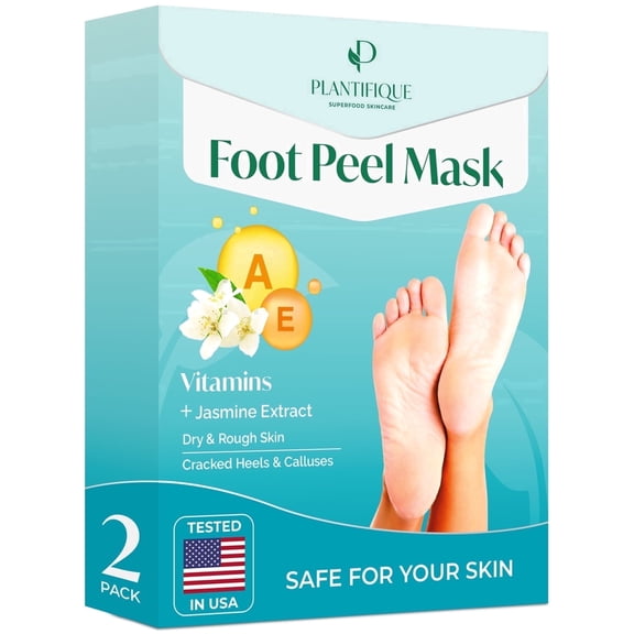 Plantifique Foot Peeling Mask with Vitamins for Dry, Cracked Feet, 2 Pairs