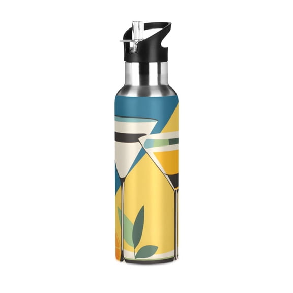 Yayeee 20oz Double Wall Stainless Steel Water Bottle with Flip Straw, Yellow Glasses