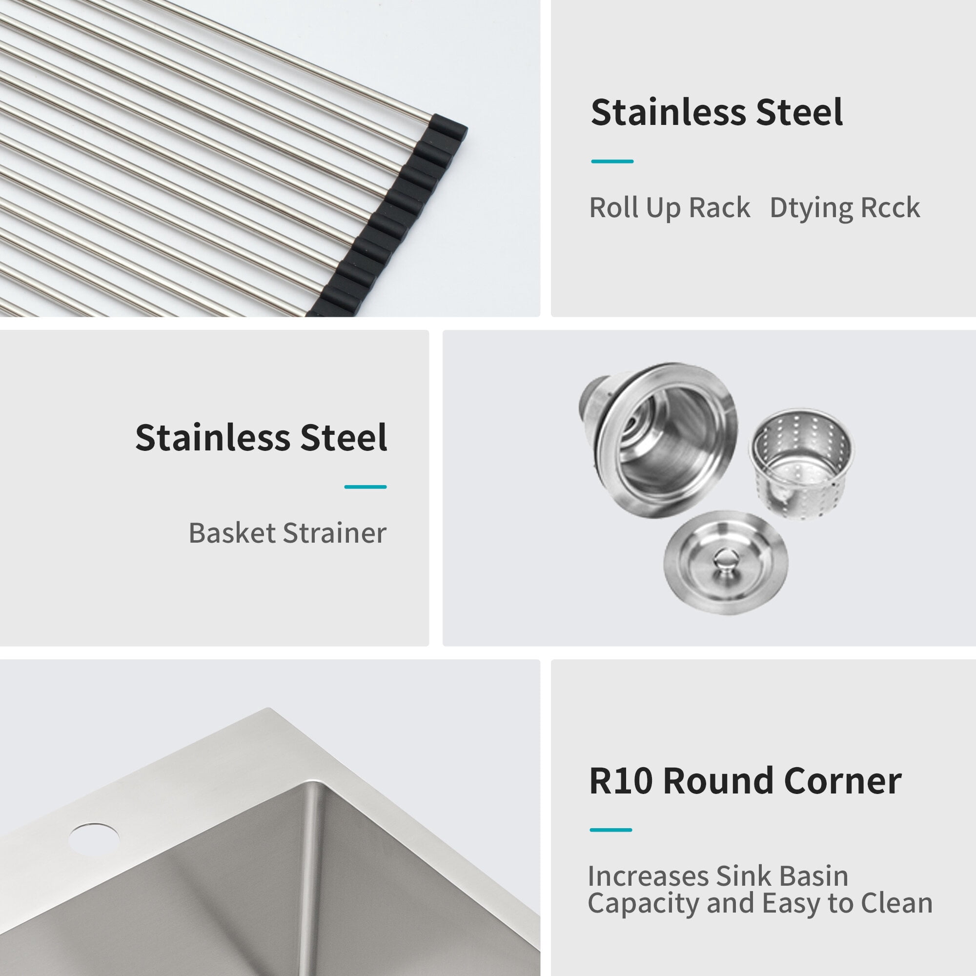 DUOSONG 30X22 Inch Kitchen Sink Drop In 16 Gauge Stainless Steel 30" Single Bowl Topmount Kitchen Sink Basin Brushed Nickel Stainless Steel Kitchen Kitchen Sinks
