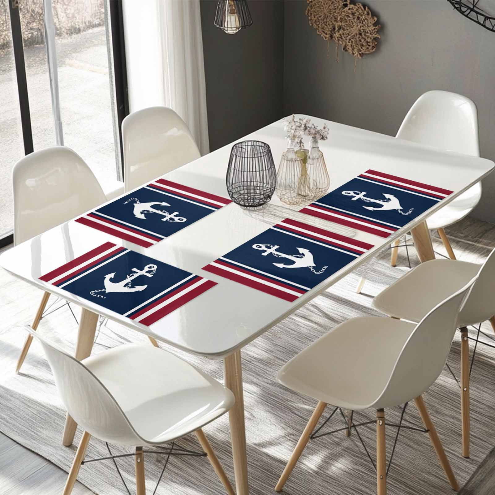 Placemats Set of 4, Nautical Anchor Placemats Set of 4, Navy Blue Red Stripes Tablemats Washable Placemat Table Decoration for Kitchen Table Dinner Party Home Decor Indoor Outdoor 13x19 Inch