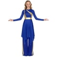 thumbnail image 3 of Aislor Womens Liturgical Worship Praise Dance Dress Long Sleeve Overlays Tunic with Wide Leg Baggy Pants Set Blue M, 3 of 7