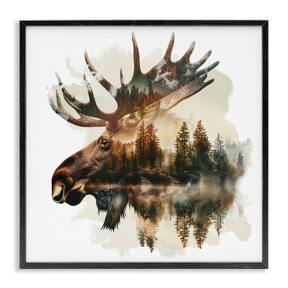 Stupell Industries Moose Antlers Silhouette Animals Painting Black Framed Art Print Wall Art, 12 x 12