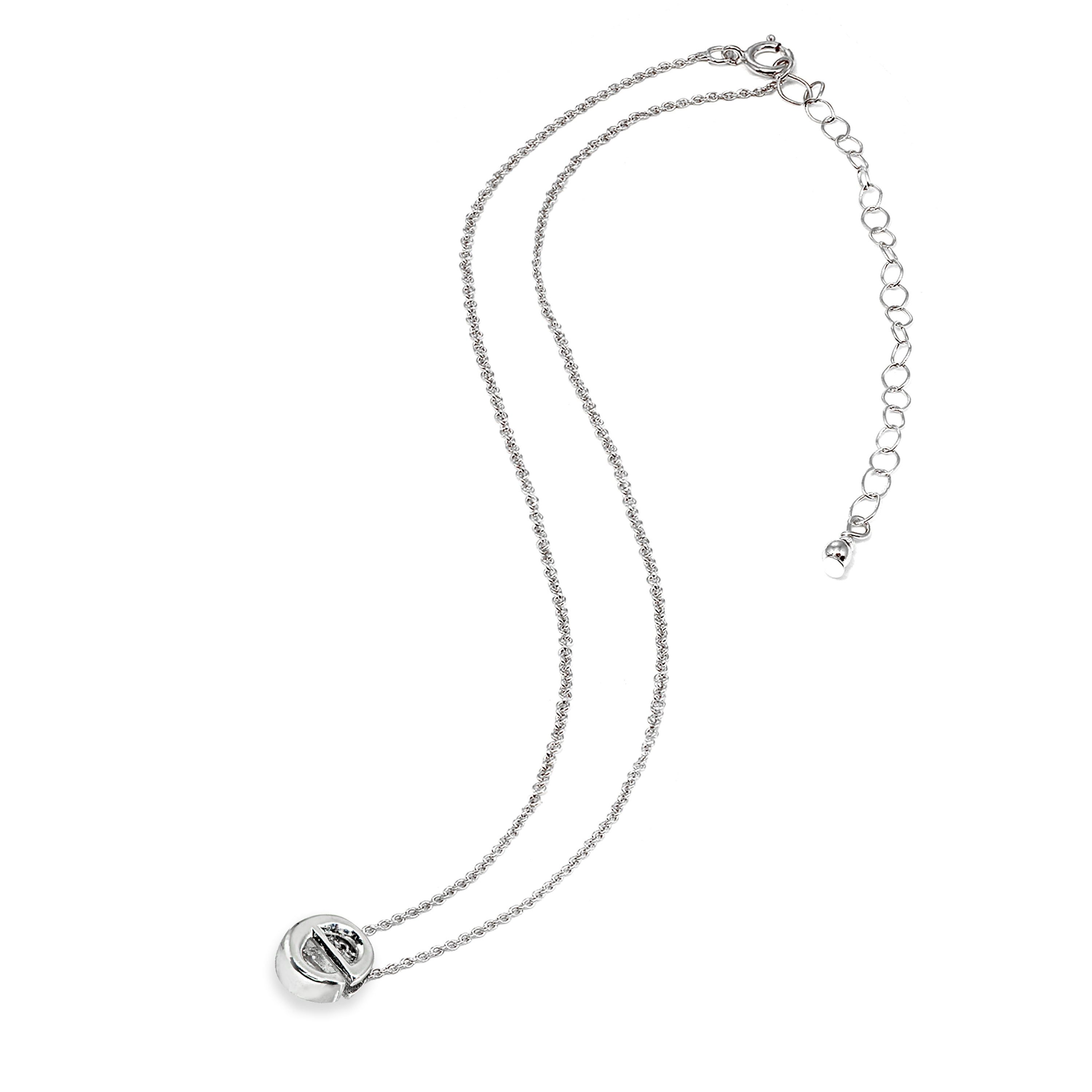 Sterling Silver E Letter Initial Alphabet 925 Silver Necklace, 15 inches with extender