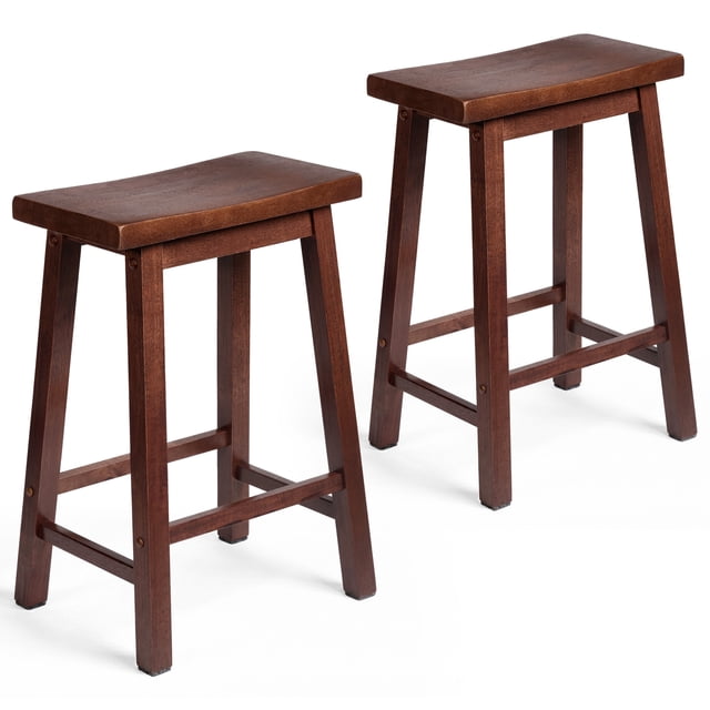 PJ Wood Classic Saddle Seat 24'' Kitchen Bar Counter Stool, Walnut (2 Pack)