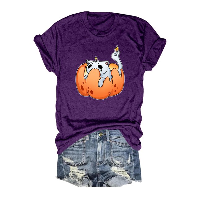 T-shirt Graphique d'Halloween pour Femmes Manches Courtes Col Rond pour Printemps Été Activités Extérieures et Usage Quotidien