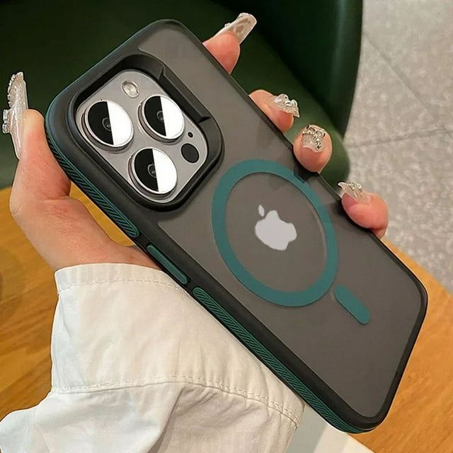 Luxury Magsafe Two Tone Acrylic Matte Phone Case For IPhone 16 15 14 13 12 11 Pro Max Plus New Magnetic Wireless Charging Cover Green Color For IPhone 15