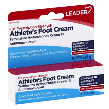 LEADER Athlete's Foot Antifungal Cream, Full Prescription Strength, Clinically Proven Antifungal Treatment for AF,Relieves Itching, Burning, Cracking and Scaling, 0.5 oz, Compare to LAMISIL AT