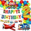 Transportation 2nd Birthday Party Supplies Vehicle Balloon Garland Kit for Boys with Train Airplane Balloons Happy Birthday Banner Transportation Bday Decorations