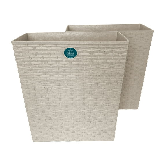 Kit 2 Cestos Papeleros de Plástico Biodegradable y Fibra de Agave con Textura Rattan Cuadrado 26x16cm. (Sand)