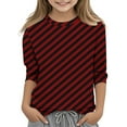 thumbnail image 2 of lkfuzj Boys Girls Shirts Interest Stripe Print Tshirt 3/4 Sleeve Top Casual Slim Fit Tshirts 3-12 Years 2025 Fashion Spring Clothes - Red, 2 of 5