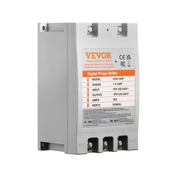 VEVOR 3 Phase Converter - 10HP 30A 220V Single Phase to 3 Phase Converter, Digital Phase Shifter for Residential and Light Commercial Use, 220V-240V Input/Output