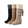 thumbnail image 3 of Botas de nieve con tacón de aguja y manga alta con borlas y encaje en la espalda, talla grande europea y americana, 3 of 5
