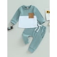 thumbnail image 2 of Bagilaanoe 2Pcs Toddler Baby Boy Long Pants Set Contrast Color Long Sleeve Sweatshirt Pullover Tops + Drawstring Sweatpants 6M 12M 18M 24M 3T Kids Casual Sweatsuits, 2 of 8