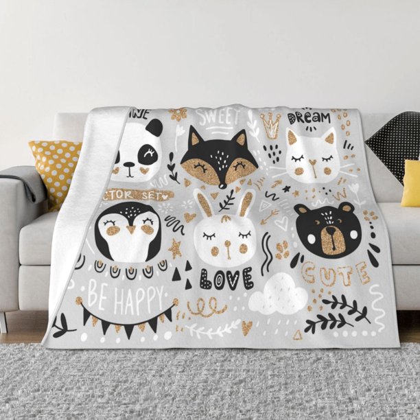 Balery Funny Animals Series Manta de Franela con Dibujo, Lujo Ultra Suave y Cálido, Antipelusa y Resistente a las Arrugas para Cama, Sofá, Camping -40"x30"
