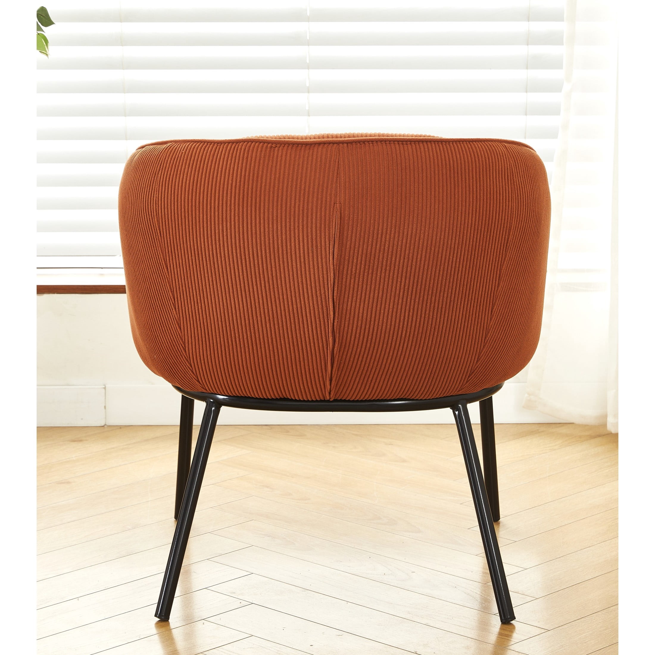 GDF Studio Mid-Century Modern Barrel Accent Chair with Corduroy Upholstery & Metal Legs, Orange