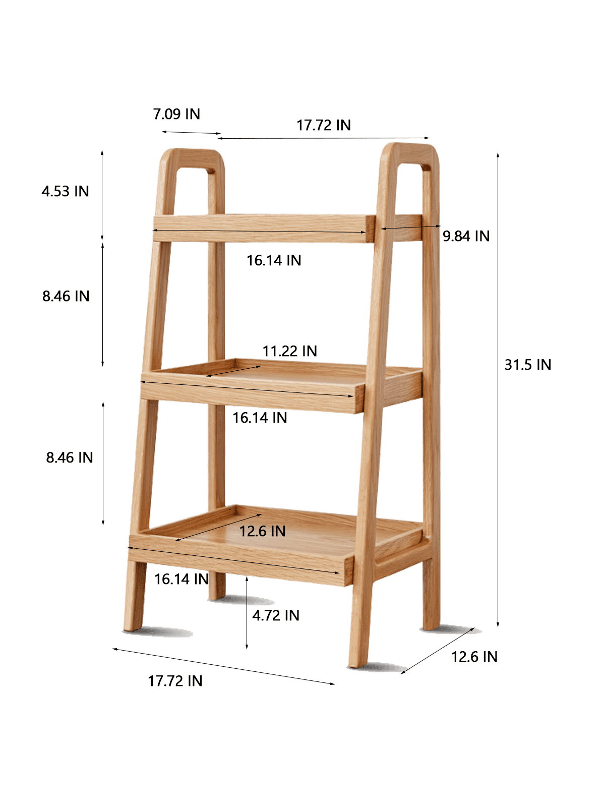 3 Tier Ladder Bookshelf, Ladder Shelves,Storage Organizer Step Book Shelf for Study, Living Room, Bedroom and Hallway, Solid Oak Wood Furniture (Natural)
