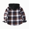 thumbnail image 5 of TOWED22 Boys Plaid Flannel Shirts Unisex Kids Long Sleeve Casual Button Down Shirt with Hood,Coffee,3-4 Y, 5 of 8