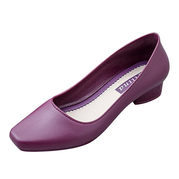 YLYL Women's Pumps Chunky Heel Square Toe Wide Width Slip on Work Office Business Dress Shoes