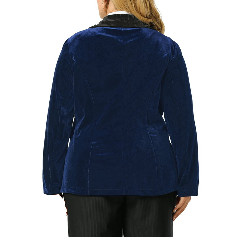 1x Catherines Blue Velvet Long Sleeve Full Zip Plus Size Jacket in