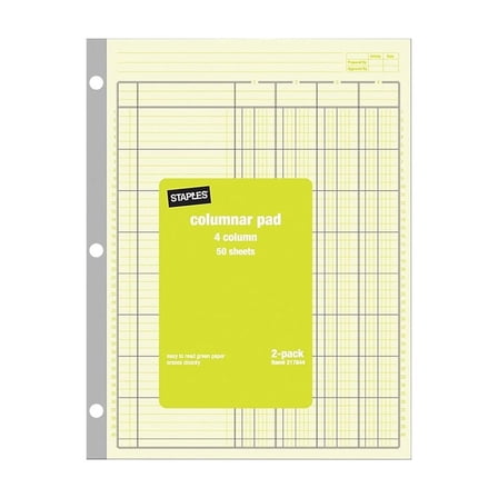 Staples Columnar Books 100 Pages Green 2/Pack (217844ABF)