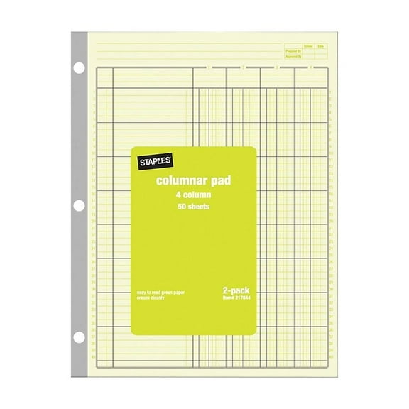 Staples Columnar Books 100 Pages Green 2/Pack (217844ABF)