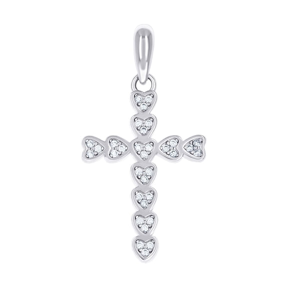 925 Sterling Silver Womens Cubic Zirconia Love Heart Cross Religious Charm Pendant Necklace 29.3x14.8mm Wide Pendant for