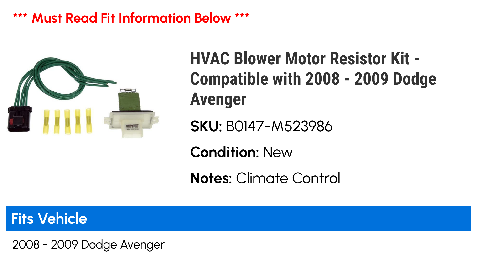 HVAC Blower Motor Resistor Kit - Compatible with 2008 - 2009 Dodge Avenger