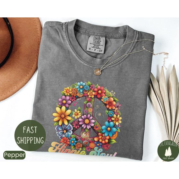 Velto Hippie Soul Daisy Peace Boho Floral Vintage Gift T-Shirt Graphic Fullsize S-5XL Shirt