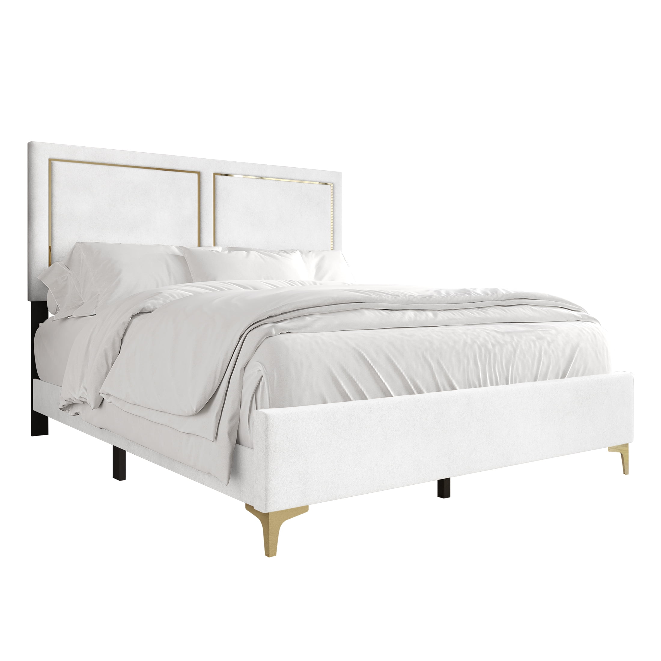Castle Place Glam Velvet Upholstered Queen Bed, White