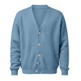 thumbnail image 6 of LODIENY Men Waffle V Neck Button Down Baggy Cardigan Long Sleeve Open Front Lightweight Casual Simple Knit Cardigans Sky Blue S, 6 of 6