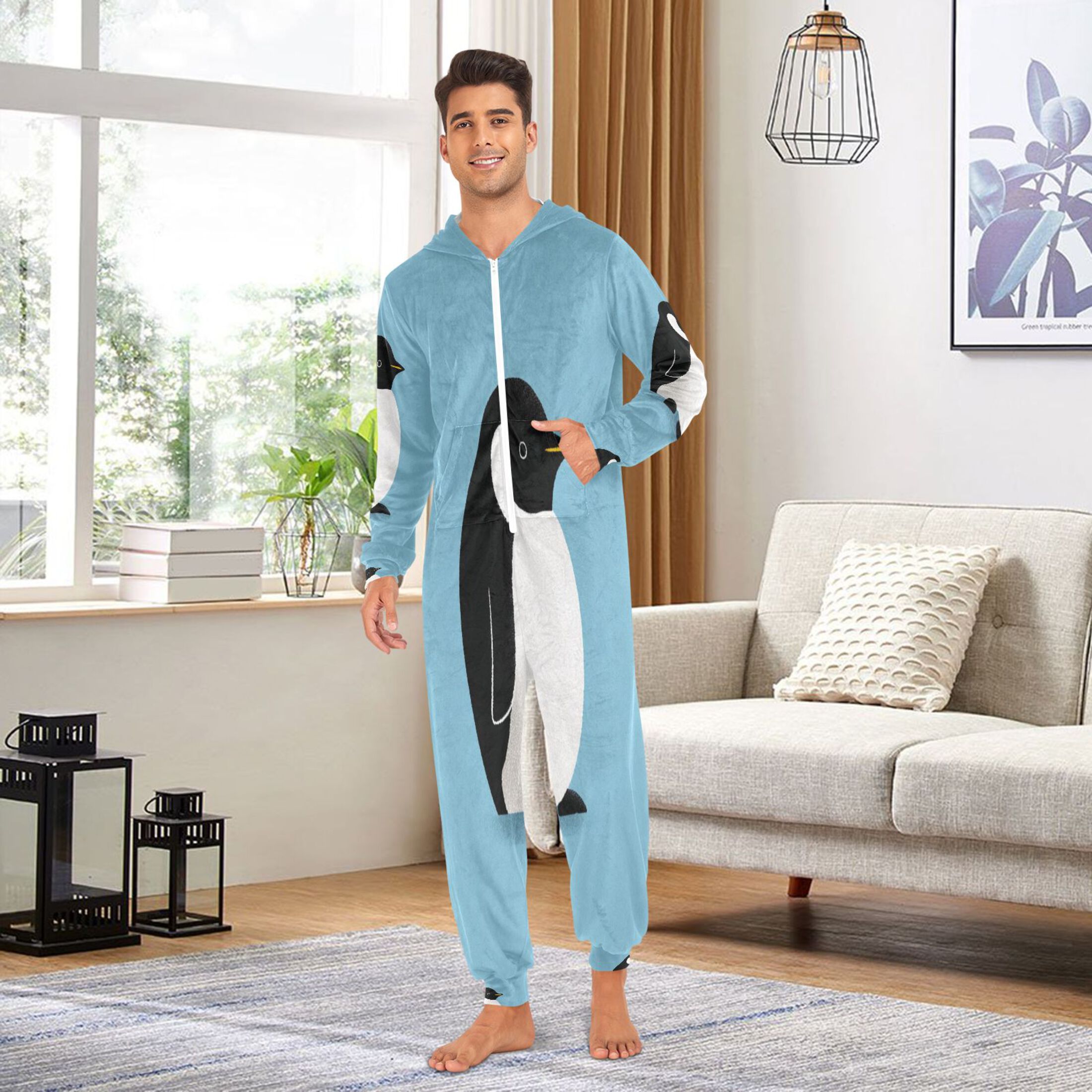 IAUYY Unisex Adult Onesie Pajamas Ultra-Soft Crystal-Soft Fabric, Halloween Adult Onesie Pajamas Adults,With a Zipper Plus Size Onesie Pajamas, Cute Penguin
