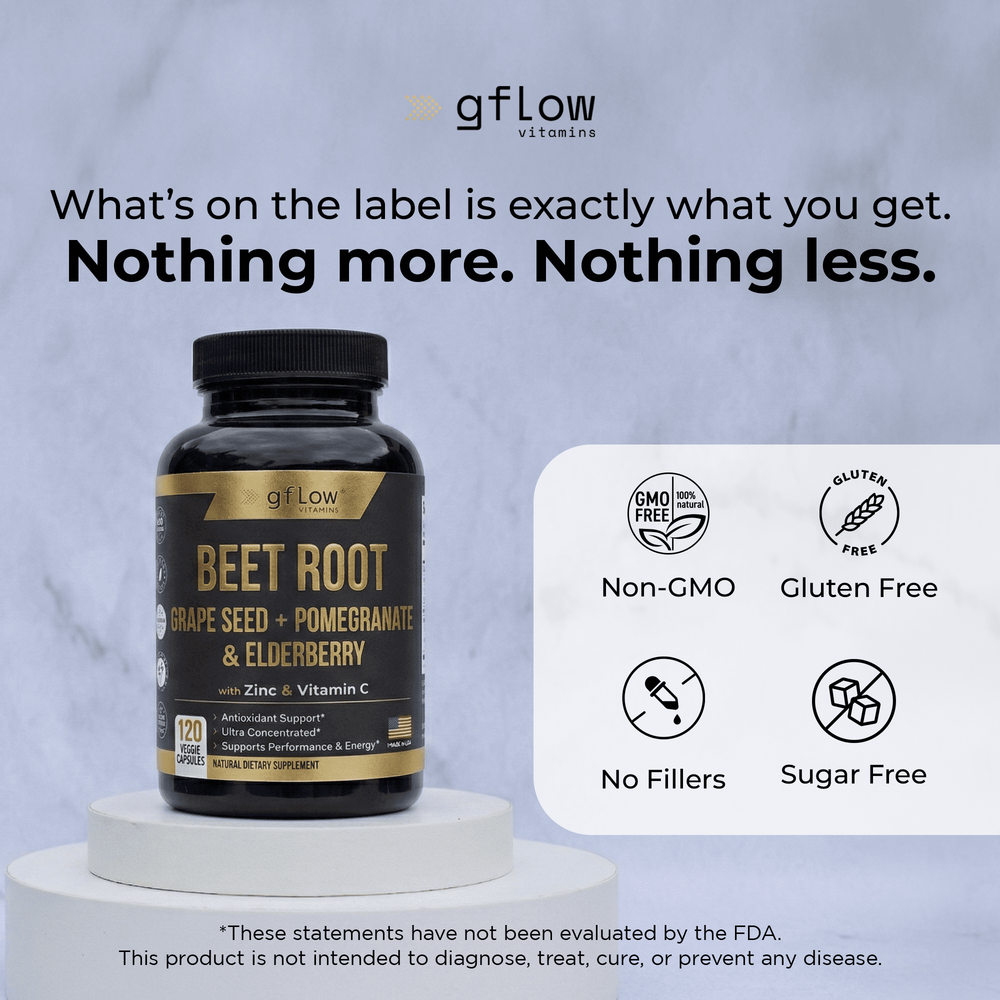 Gflow Vitamins Beet Root 8,000mg Extra Strength + Sambucus Elderberry with Zinc and Vitamin C (with Organic Black Pepper Extract)