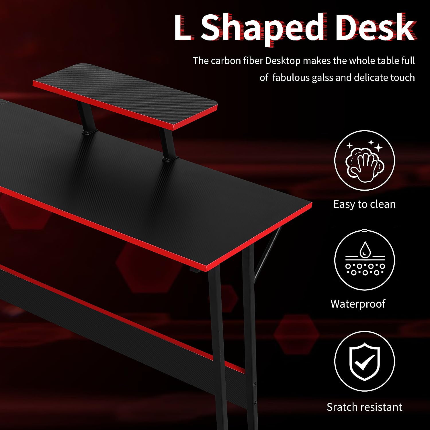 NiamVelo L-Shaped Gaming Desk 50 inches Corner Computer Desk, Home Office Desk with Large Desktop Gaming Table for Adults&Kids,Black