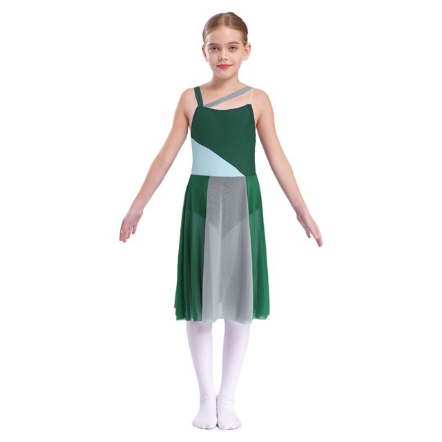 Choomomo Robe de Danse Lyrique Sans Manches pour Filles, Justaucorps de Ballet Moderne Contemporain, Costume de Danse Vert Foncé 16