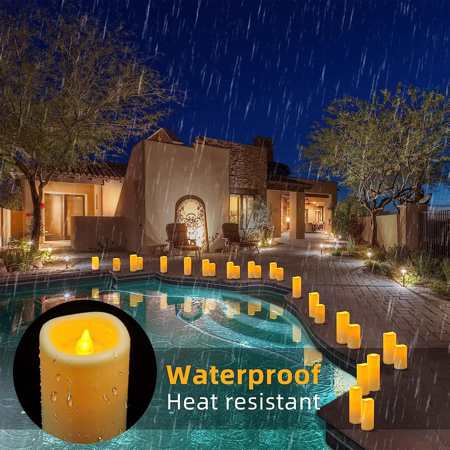 OSHINE Set of 18 Flameless Candles Outdoor Waterproof Plastic LED Pillar Candles Battery Operated Candles Ivory Frosted with 10-Key Remote and Timers Halloween