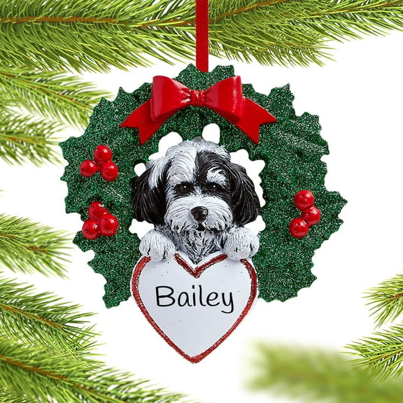 Havanese Dog with Wreath Ornament