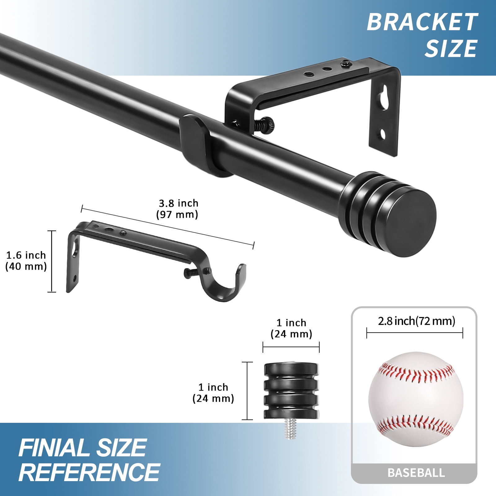 Urbanest Adjustable Spire Curtain 5/8" Rod, 28"-48", Black