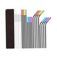 thumbnail image 1 of de Metal de 16 piezas, viaje colorido con cepillo de limpieza, juego de pajitas de acero inoxidable, pajitas reutilizables, negro, 1 of 9