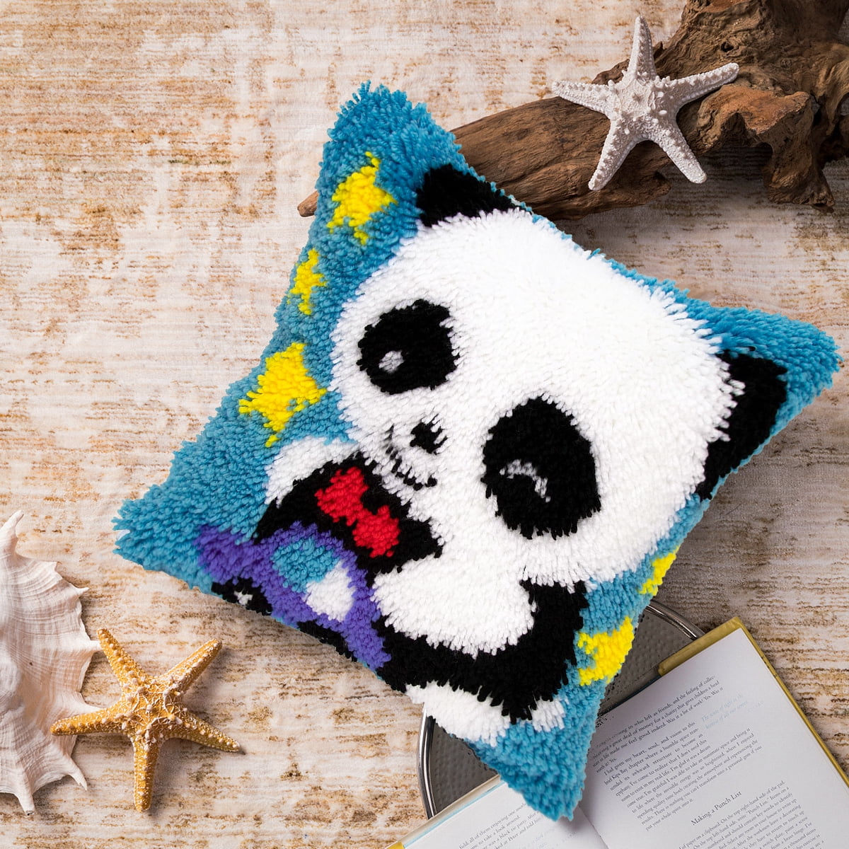Latch Hook Pillow Kits for Adults pillow,latch hook pillow kits,Bear And Panda Embroidery Creative Craft Home Decor Ideal for Learning Pillow Making 43×43cm/17*17in