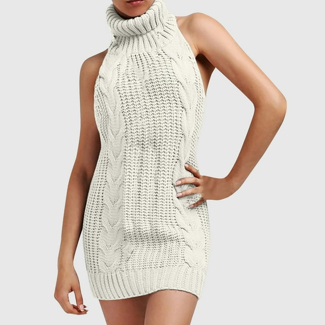 Wolfast Robe Chandail pour Femmes Aguichant Femmes Aguichant Dos Nu Longue à Nouer Col Roulé Ouvert Sans Manches Robe Chandails Longue Robe Chandail pour Femmes