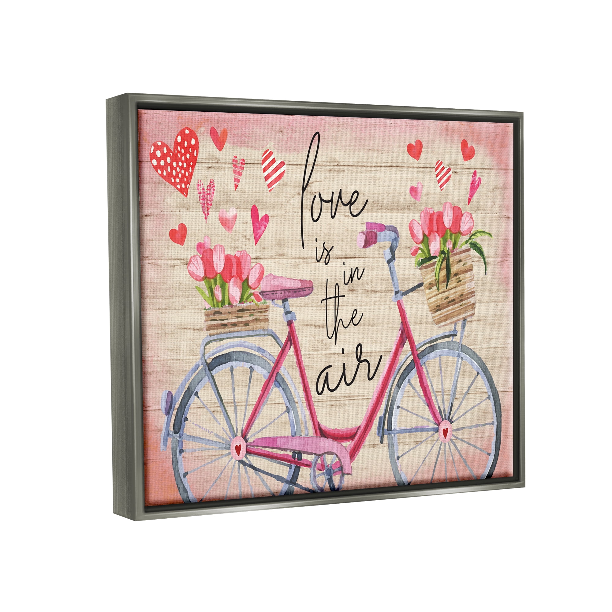 Stupell Love In The Air Tulip Bike Basket Holiday Painting Gray Floater Framed Art Print Wall Art