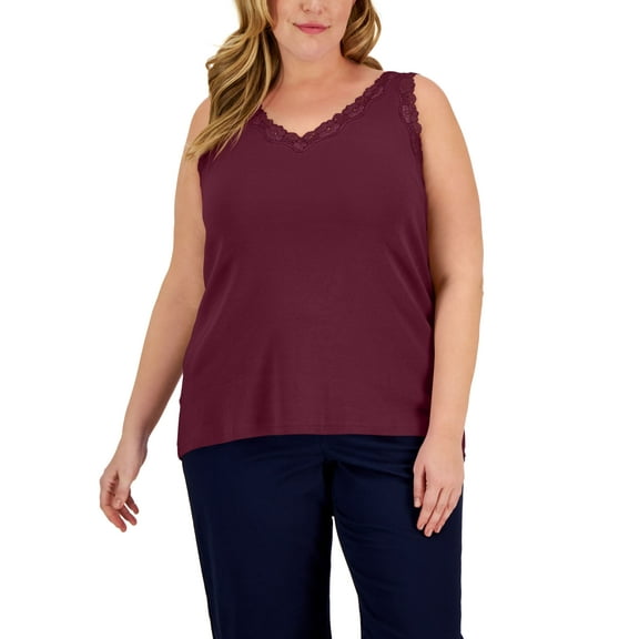 Plus Size Cotton Lace-Trim Top Malbec 2X