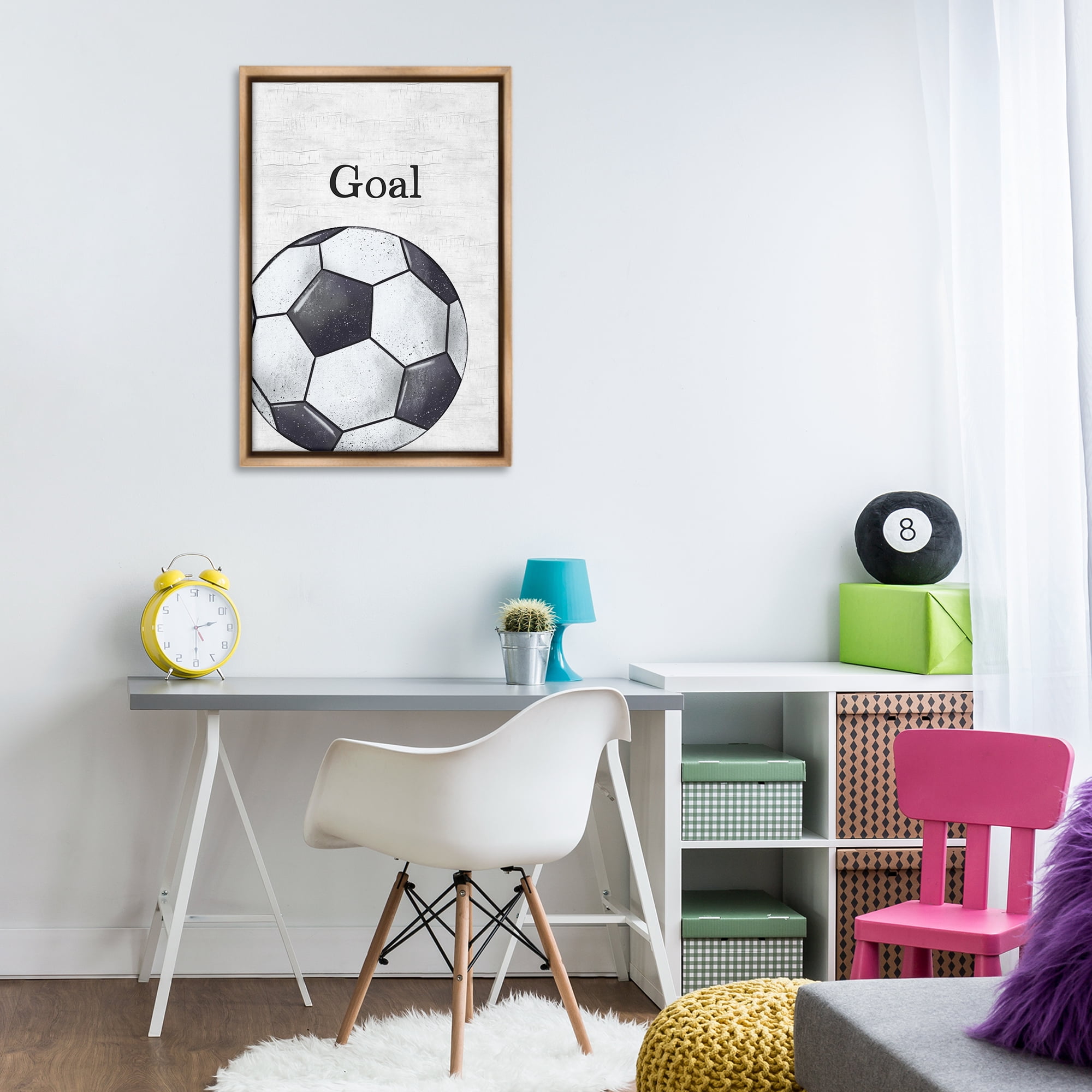 Stupell Industries Soccer Ball Goal Sports Painting Brown Floater Framed Canvas Art Print Wall Art, 21 x 31